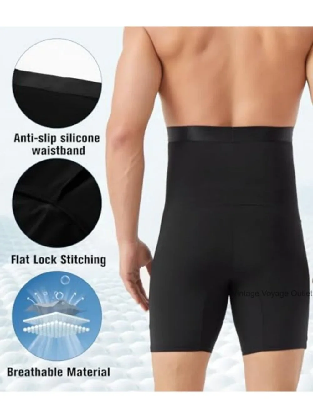 Men's Compression Shorts High Waist Tummy Control Shapewear Seamless 88% Nylon